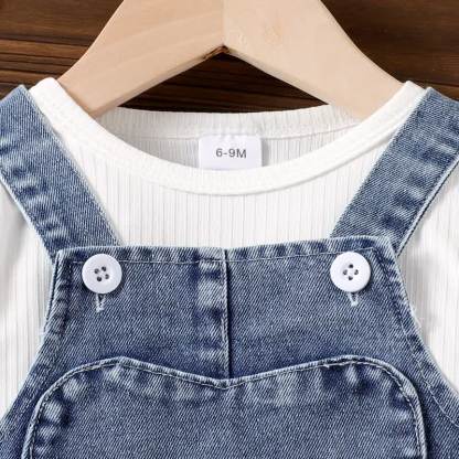 Baby Girl Long Sleeve Top and Heart Denim Pinafore 2-piece Set - image 4
