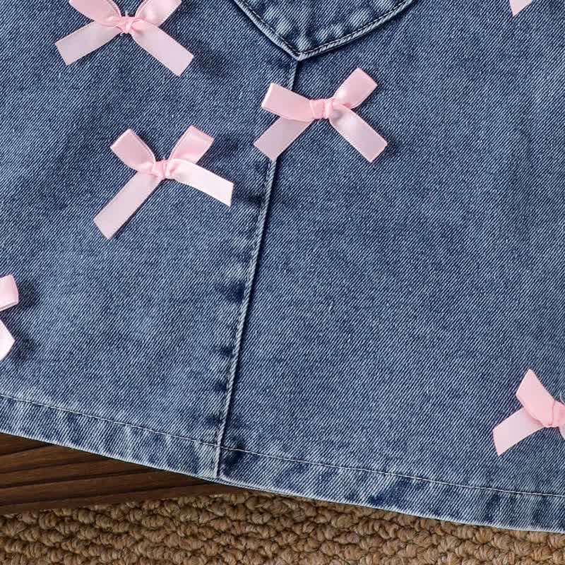 Baby Girl Long Sleeve Top and Heart Denim Pinafore 2-piece Set - image 6