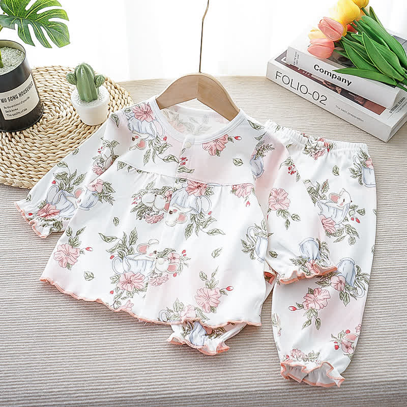 Toddler Girl Animal/Fruit Print Pajama 2-piece Set - White Bunny - 3-4.5T - image 1
