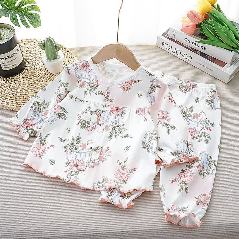 Toddler Girl Animal/Fruit Print Pajama 2-piece Set - White Bunny - 3-4.5T - image 1
