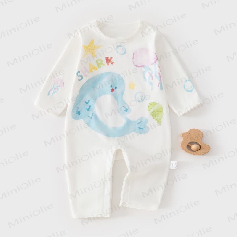 Baby Watercolor Animal Cotton Romper - Shark - 2-3T - image 3