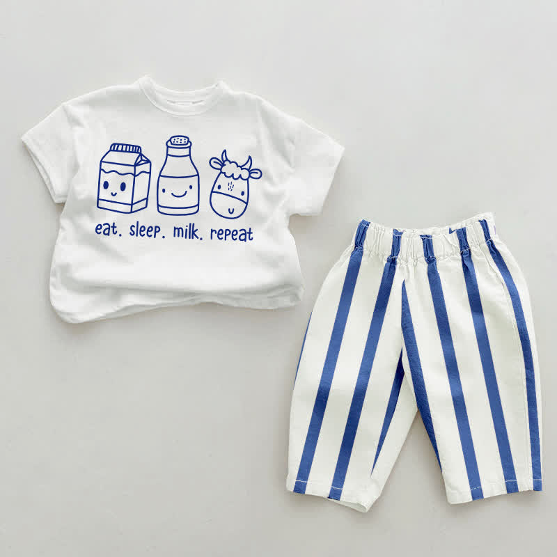 EAT. SLEEP. MILK. REPEAT Baby Blue Vertical Striped 2-piece Set - White&Blue - 2-3T - image 1