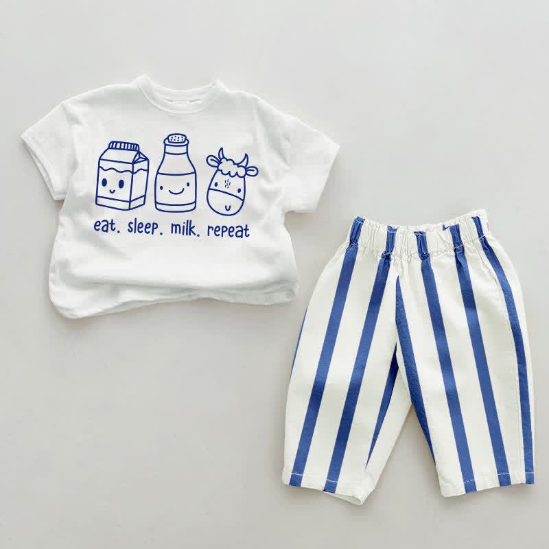 EAT. SLEEP. MILK. REPEAT Baby Blue Vertical Striped 2-piece Set - White&Blue - 2-3T - image 1