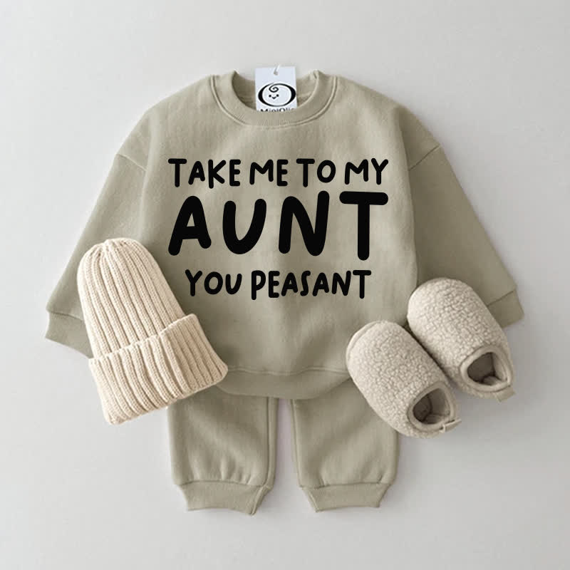 TAKE ME TO MY AUNT/UNCLE YOU PEASANT Baby Grey Green Sweatshirt 2-piece Set - Grey Green: AUNT - 2-3T - image 1