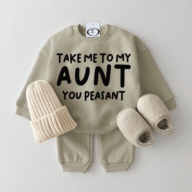 TAKE ME TO MY AUNT/UNCLE YOU PEASANT Baby Grey Green Sweatshirt 2-piece Set - Grey Green: AUNT - 2-3T - image 1