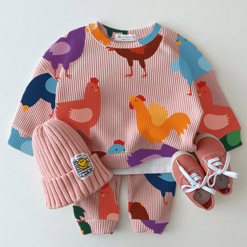 Baby Chicken Print Pink Waffle 2-piece Set - Pink - 2-3T - image 1