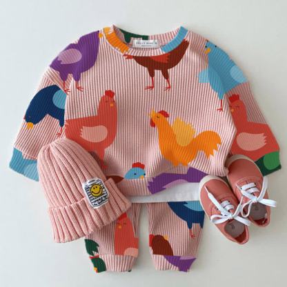 Baby Chicken Print Pink Waffle 2-piece Set - Pink - 2-3T - image 1
