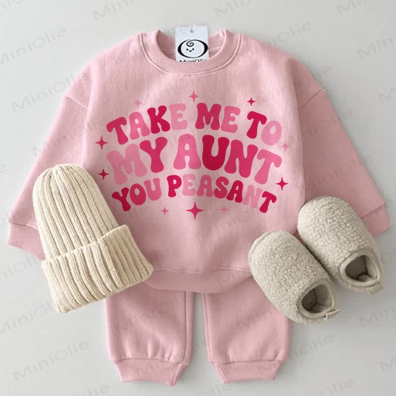 TAKE ME TO MY AUNT YOU PEASANT Baby Sweatshirt 2-piece Pink Set - Pink - 2-3T - image 1
