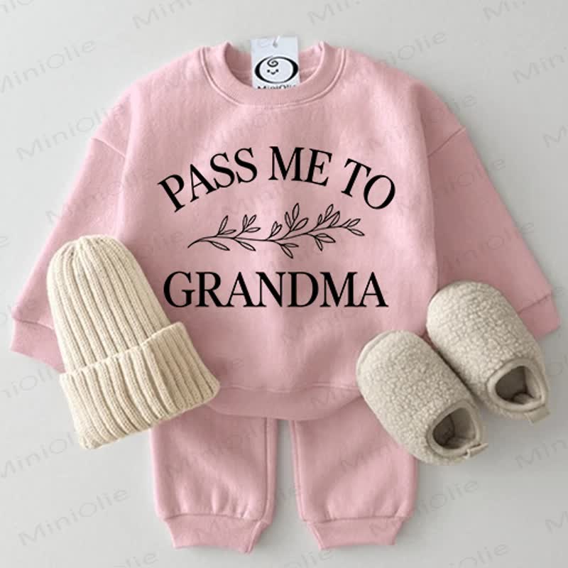 PASS ME TO GRANDMA Baby Sweatshirt 2-piece Pink Set - Pink - 2-3T - image 1