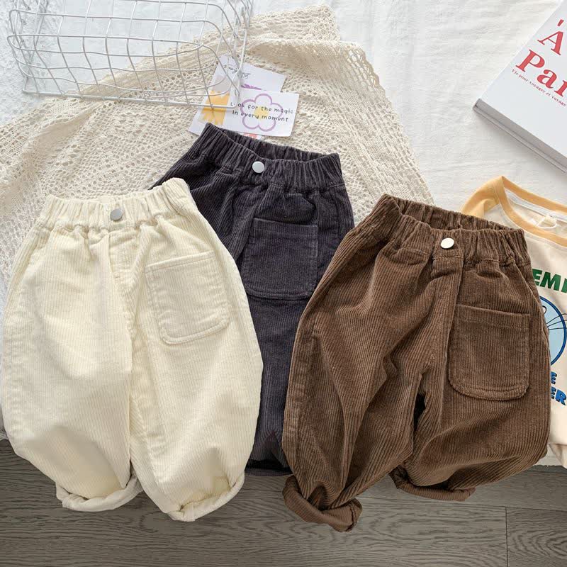 Toddler Solid Color Vintage Corduroy Pocket Pants - image 1