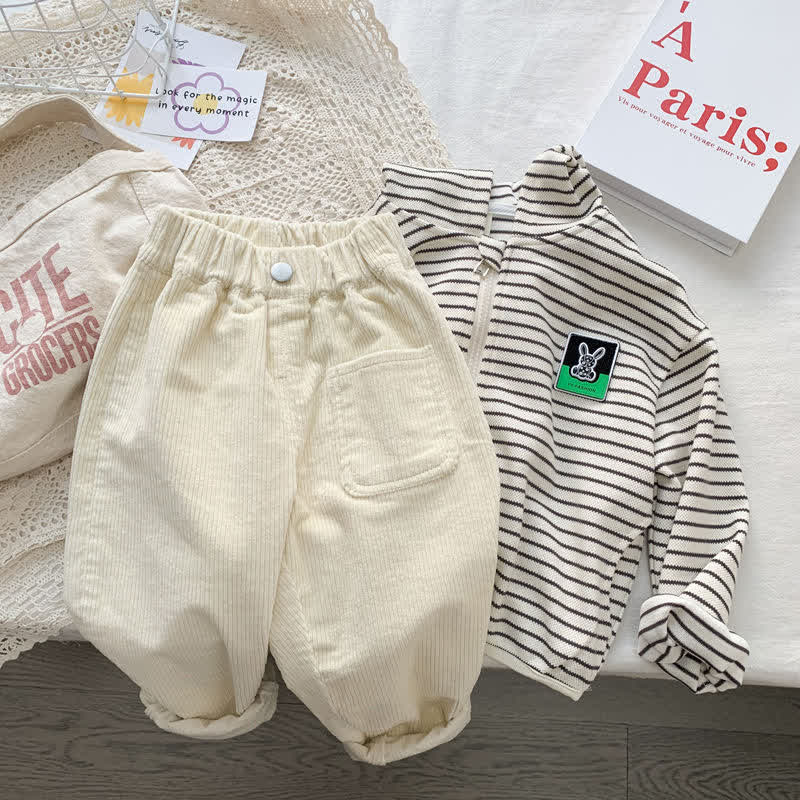 Toddler Solid Color Vintage Corduroy Pocket Pants - Beige - 10-11T - image 2