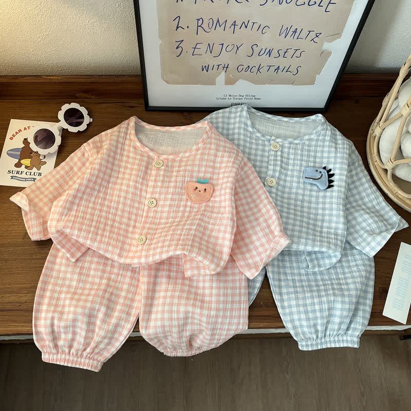 Toddler Animal Print Gingham Lounge Pyjama 2-piece Set - image 1