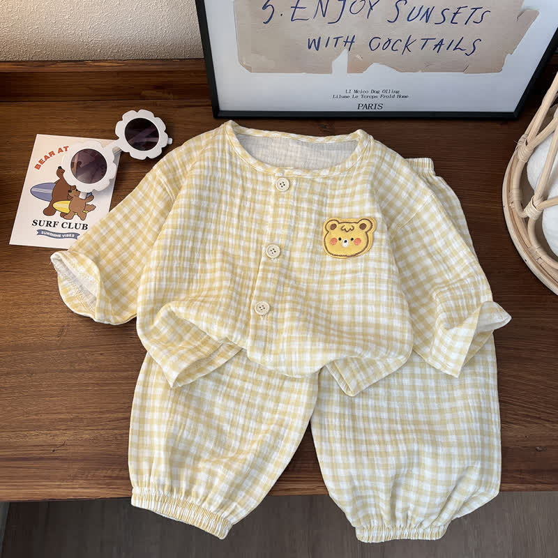 Toddler Animal Print Gingham Lounge Pyjama 2-piece Set - Yellow - 10-11T - image 2