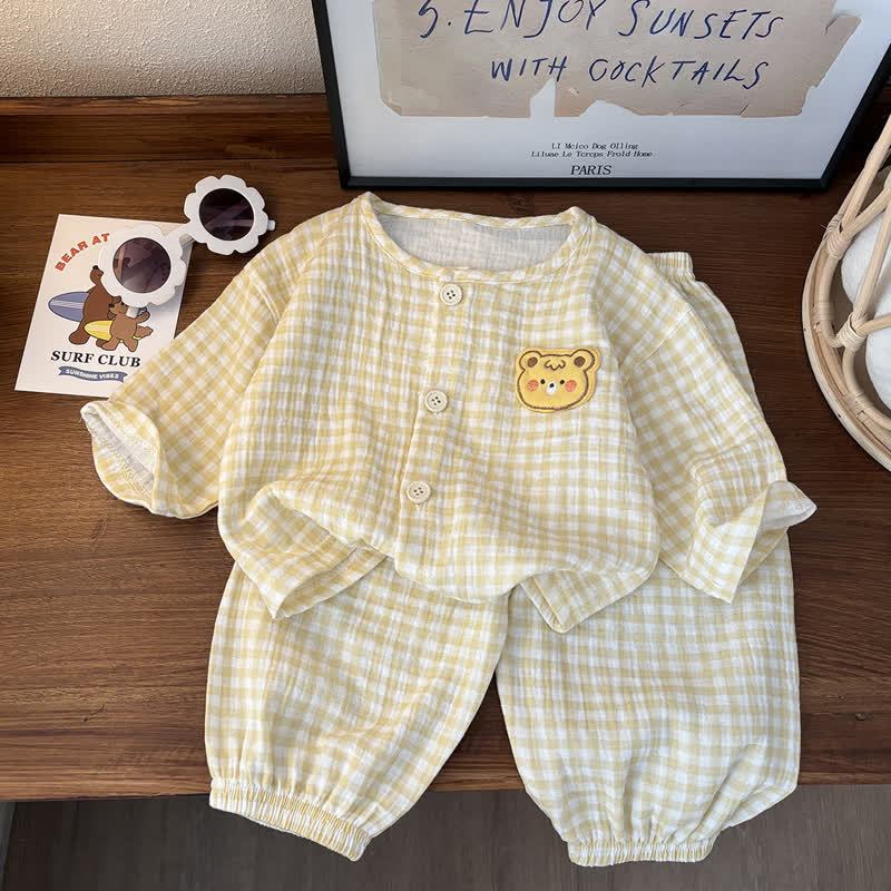 Toddler Animal Print Gingham Lounge Pyjama 2-piece Set - Yellow - 10-11T - image 2