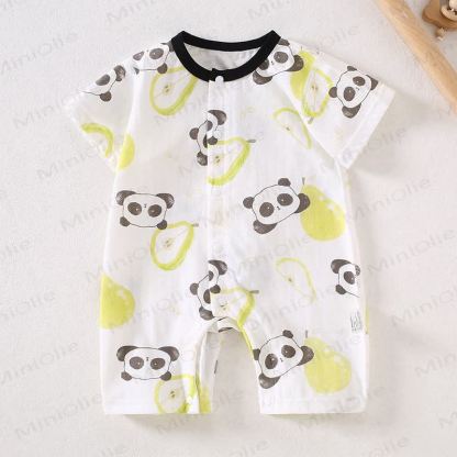 Baby Cotton White Short Sleeves Romper - Black Panda - 18-24M - image 2