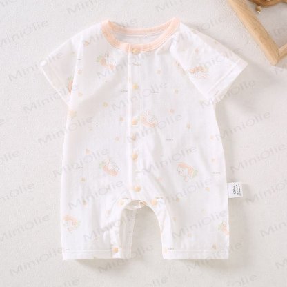 Baby Cotton White Short Sleeves Romper - Beige Carrot Rabbit - 18-24M - image 5