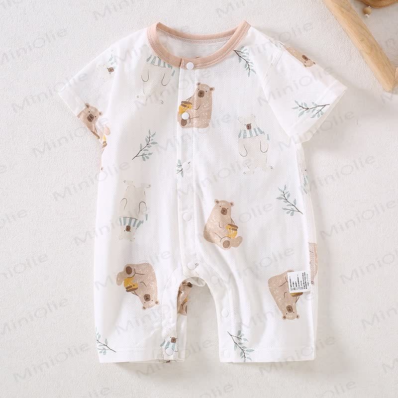 Baby Cotton White Short Sleeves Romper - Brown Bear - 18-24M - image 6