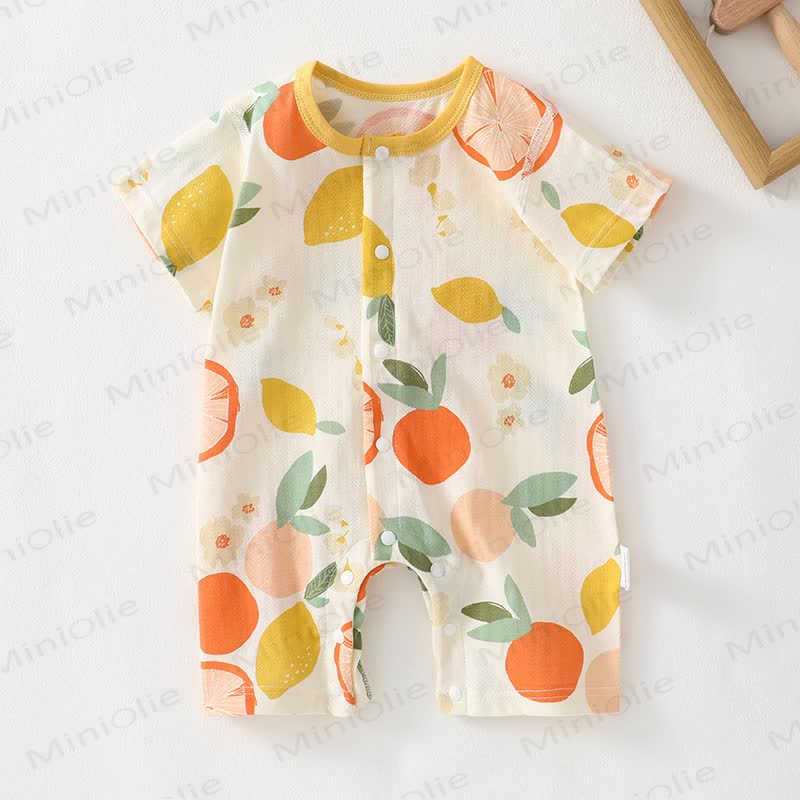 Baby Cotton White Short Sleeves Romper - Yellow Lemon - 18-24M - image 9