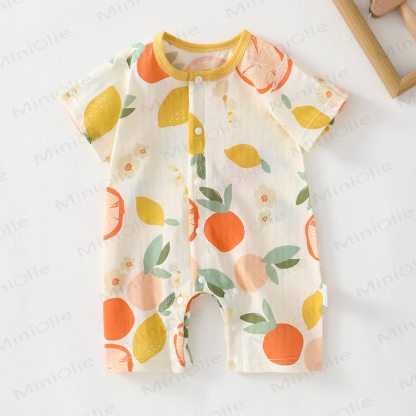Baby Cotton White Short Sleeves Romper - Yellow Lemon - 18-24M - image 9