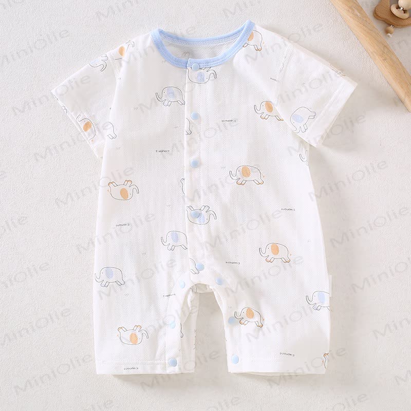 Baby Cotton White Short Sleeves Romper - Blue Elephant - 18-24M - image 8