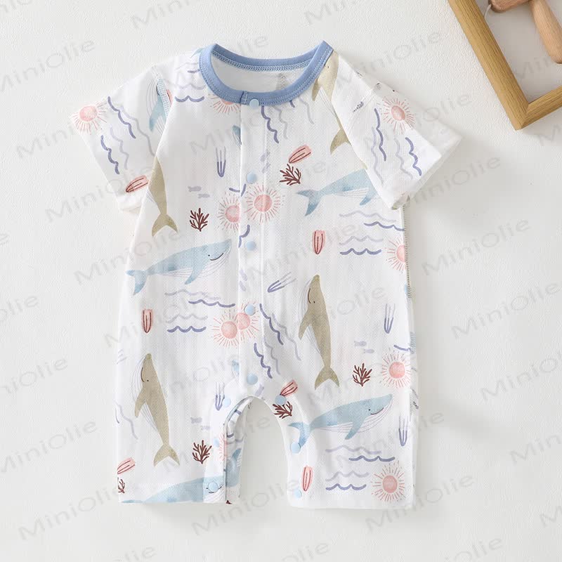 Baby Cotton White Short Sleeves Romper - Blue Whale & Sun - 18-24M - image 10