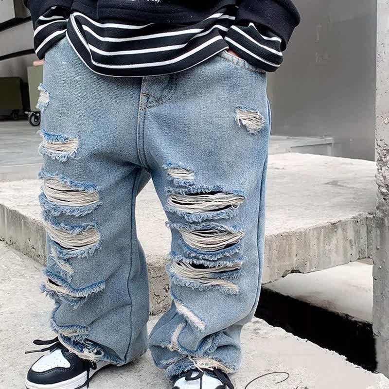 Toddler Boys Blue Ripped Denim Pants - Blue - 8-9T - image 1