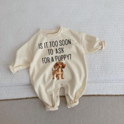 IS IT TOO SOON TO ASK FOR A PUPPY? Baby Toddler Puppy Beige Romper - Beige - 2-3T - image 1