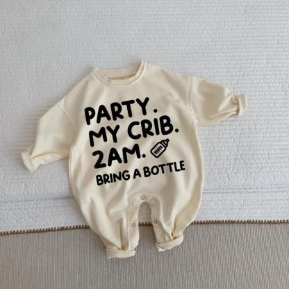 PARTY. MY CRIB. 2AM. BRING A BOTTLE Baby Toddler Beige Romper - Beige - 2-3T - image 1