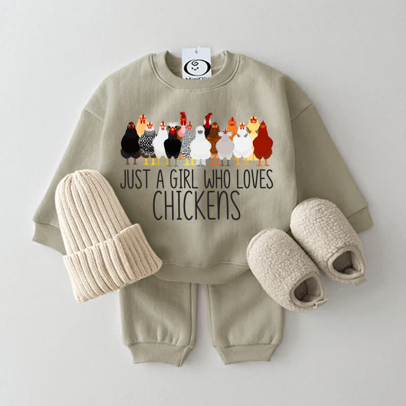 JUST A GIRL WHO LOVES CHICKENS Baby Grey Green Sweatshirt 2-piece Set - Grey Green - 2-3T - image 1