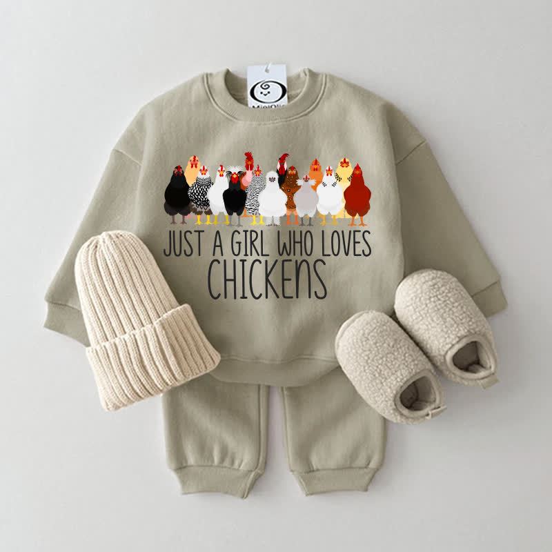 JUST A GIRL WHO LOVES CHICKENS Baby Grey Green Sweatshirt 2-piece Set - Grey Green - 2-3T - image 1