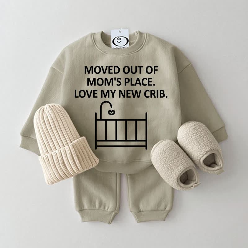 MOVED OUT OF MOM'S PLACE. LOVE MY NEW CRIB. Baby Grey Green Sweatshirt 2-piece Set - Grey Green - 2-3T - image 1