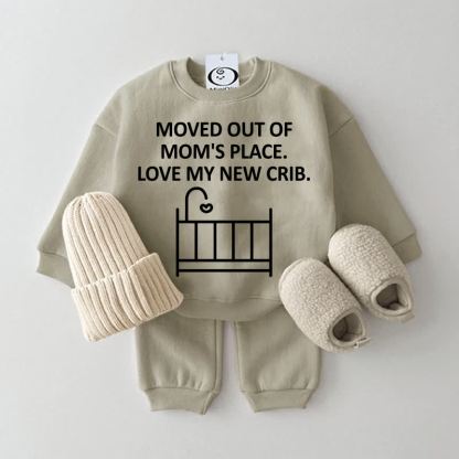MOVED OUT OF MOM'S PLACE. LOVE MY NEW CRIB. Baby Grey Green Sweatshirt 2-piece Set - Grey Green - 2-3T - image 1