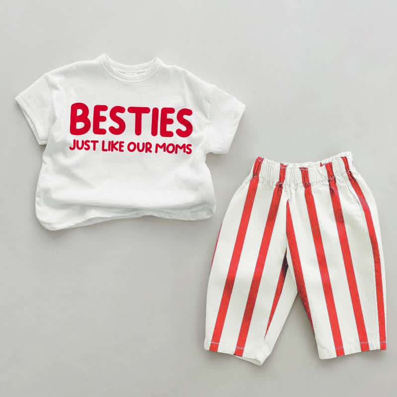 BESTIES JUST LIKE OUR MOMS Baby Red Vertical Striped 2-piece Set - White&Red - 4-5T - image 1