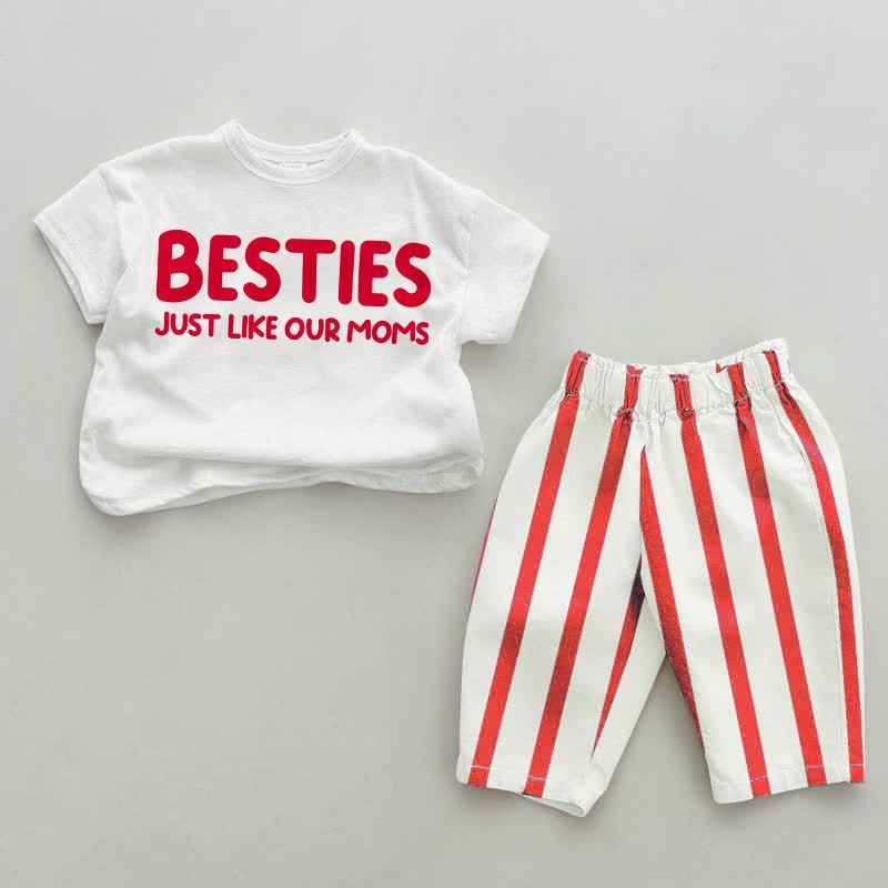 BESTIES JUST LIKE OUR MOMS Baby Red Vertical Striped 2-piece Set - White&Red - 4-5T - image 1