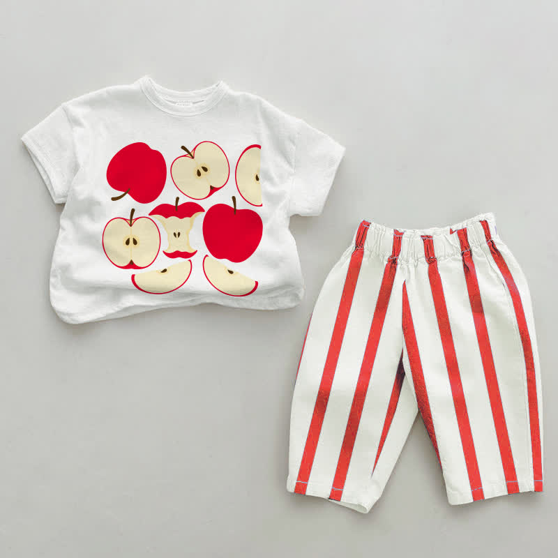 Baby Apples Print Red Vertical Striped 2-piece Set - White&Red - 4-5T - image 1