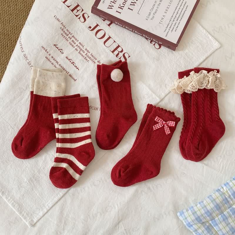 Baby Toddler Red Striped/Bow Socks - image 1