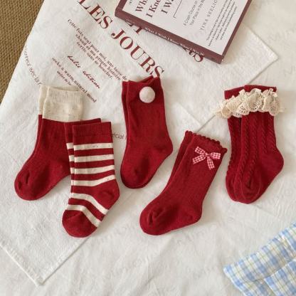 Baby Toddler Red Striped/Bow Socks - image 1