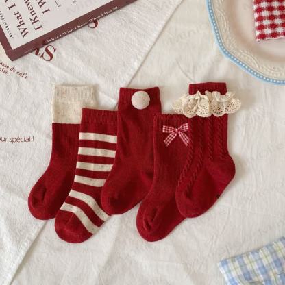 Baby Toddler Red Striped/Bow Socks - image 2