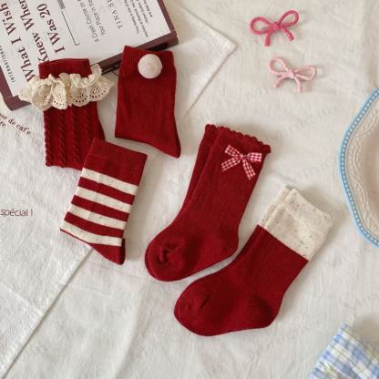 Baby Toddler Red Striped/Bow Socks - image 3