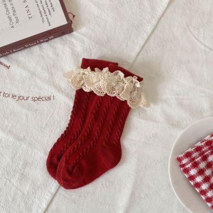 Baby Toddler Red Striped/Bow Socks - Lace - 1-3T - image 8