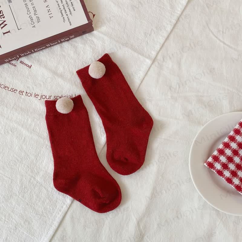 Baby Toddler Red Striped/Bow Socks - Pompom - 1-3T - image 9
