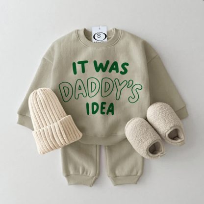IT WAS DADDY'S IDEA Baby Grey Green Sweatshirt 2-piece Set - Grey Green - 2-3T - image 1