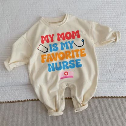 MY MOM IS MY FAVORITE NURSE Baby Toddler Beige Romper - Beige - 2-3T - image 1