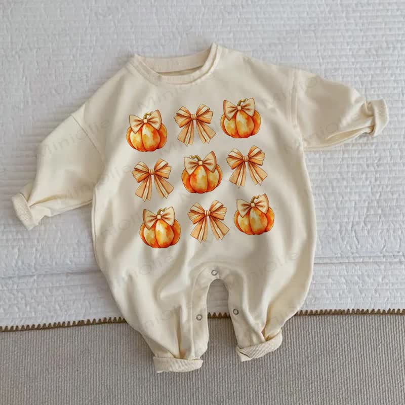 Baby Toddler Bow Pumpkin Beige Romper - Beige - 2-3T - image 1