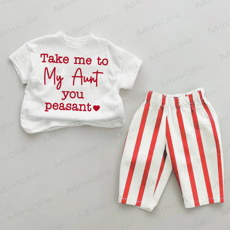 TAKE ME TO MY AUNT YOU PEASANT Baby Red Vertical Striped 2-piece Set - White&Red - 4-5T - image 1