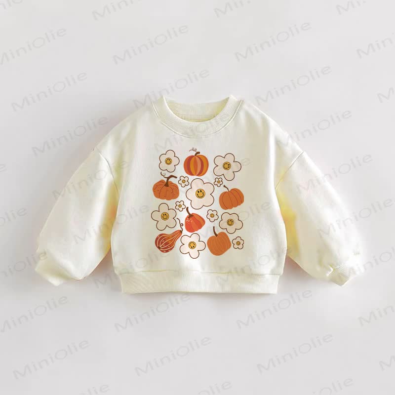 Baby Toddler Pumpkin & Flower Print Cream Sweatshirt - Cream - 3-5T - image 1