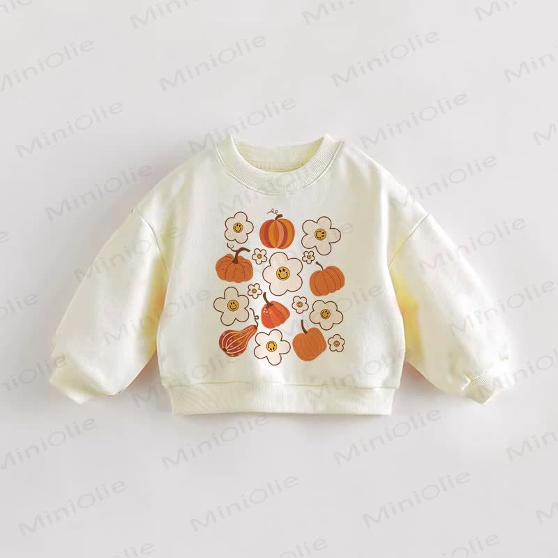 Baby Toddler Pumpkin & Flower Print Cream Sweatshirt - Cream - 3-5T - image 1