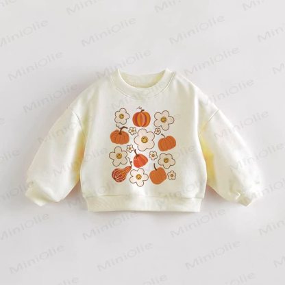 Baby Toddler Pumpkin & Flower Print Cream Sweatshirt - Cream - 3-5T - image 1