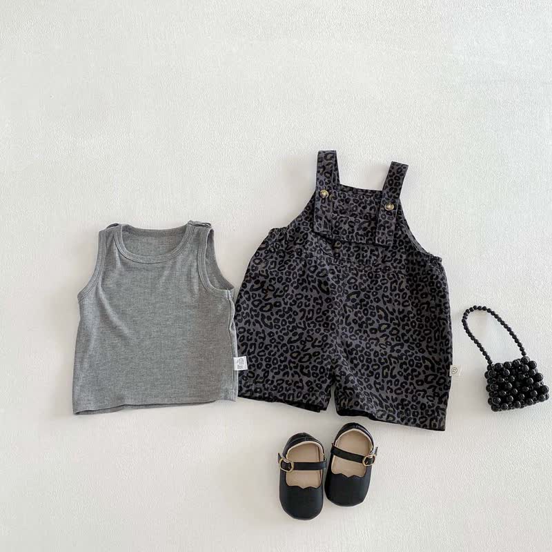 Baby Toddler Gray Sleeveless Leopard Print Overalls 2-piece Set - image 4