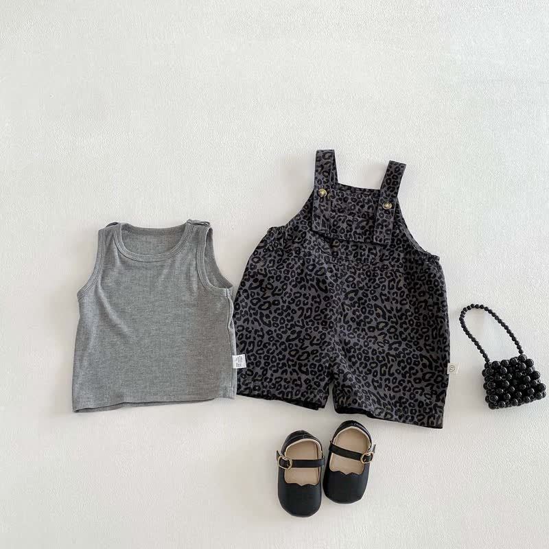 Baby Toddler Gray Sleeveless Leopard Print Overalls 2-piece Set - image 4
